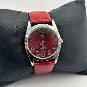 Gossip Silver Tone Red Leather Women’s Watch Working New Battery